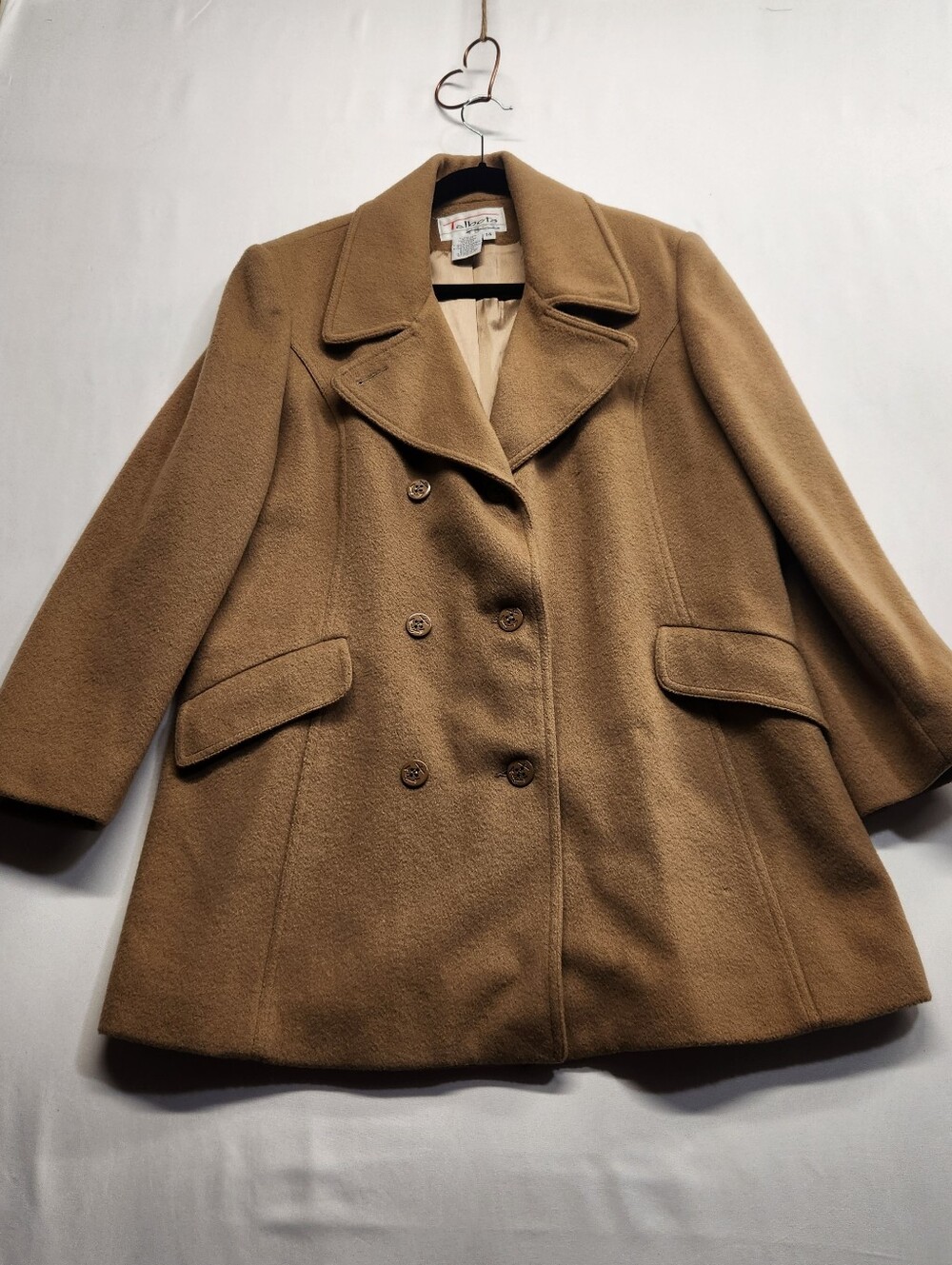 Classic Double-Breasted Wool Pea Coat - Camel